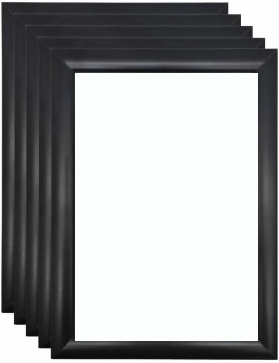 5 Pack Black A4 Clip Frame Snap Poster Display Frames – Wall Mount Front-Opening Picture Holder, 25 mm Anodised Aluminium