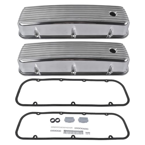 TEKKOAUTO Tall Finned Aluminum Valve Covers 3 11/16 Polished Replacement for Chevy BBC Big Block 396 454 502 1965-1995