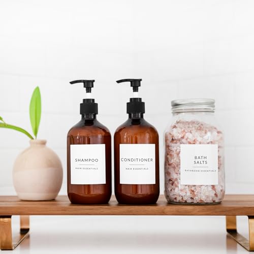 Image of Minimalist Bathroom Labels for Organizing, 136 Preprinted Bath Room and Makeup Organizer Stickers, Waterproof Removable, Soap Shampoo Storage Supplies