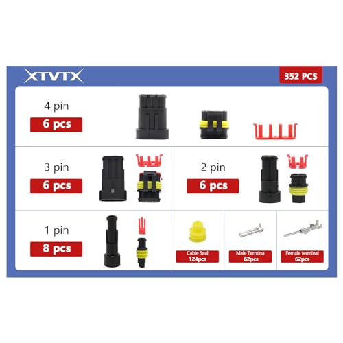 Lot de 352 connecteurs étanches 12 V voiture avec pince à sertir, prise 1/2/3/4 broches, convient pour voiture, moto, bateau, camion – vue 9
