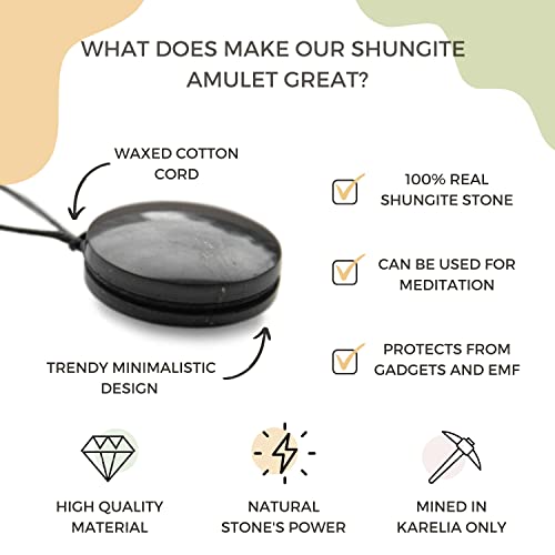 Karelian Heritage Round Tablet Shungite Emf 5G Protection Pendant | Natural Amulet Black Crystal Jewelry Unique Pendant | Defender Shield Protection Necklace Stone | Chakra Healing Necklace Pe29 #TOP2