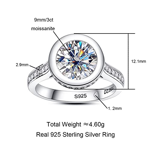 Raivari Moissanite Engagement Rings, 3.32 Cttw Bezel Setting Round Lab Created Diamond Promise Rings In 14K White Gold Plated Sterling Silver, Anniversary Rings For Women8 #TOP7