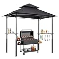 VEVOR Grill Gazebo, 8 x 5 ft Reinforced Outdoor BBQ Gazebo with Double-Tiered Roof, Powder-Coated Steel Patio Grill Shelter with 2 Side Shelves & 8 Hooks, Grilling Canopy for Patio Backyard Garden