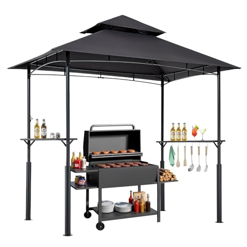 VEVOR Grill Gazebo, 8x5 ft BBQ Gazebo with Double-Tiered Roof, Heavy-Duty Outdoor Grill Shelter, Thickened Support Legs, Powder-Coated Steel Grilling Canopy with 2 Side Shelves, Bottle Opener & Hooks by VEVOR - Used condition - US$98.78