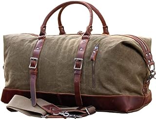 IBLUE Oversized Canvas Genuine Leather Trim Travel Tote Duffel Shoulder Weekend Bag Weekender
