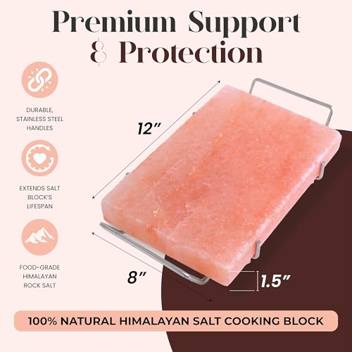 Spantik Professional Salt Block Set with Steel Tray 12" x 8" x 1.5" Himalayan Cooking Plate for Grilling, Cooking, Serving, 100% Pure Natural Food Grade Salt Stone Unique Gifts for Barbecue Smoker