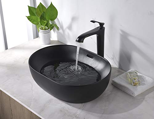 Miyili 19"X14" Matte Black Bathroom Vessel Sink Modern Above Counter Bathroom Sink Porcelain Ceramic Vanity Sink Lavatory Sink Bowl Art Basin, Vs4935B #TOP2