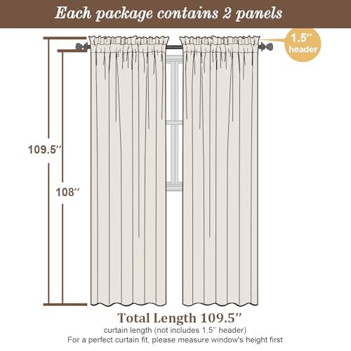 Chyhomenyc Extra Long Cream Sheer Curtains 108 Inches Long 2 Panels, Light Filtering Cream Curtains for Living Room, Soft Gentle Voile Rod Pocket Bedroom Window Drapes, 59Wx108L Inch, 9FT, 2PCS - Image 2