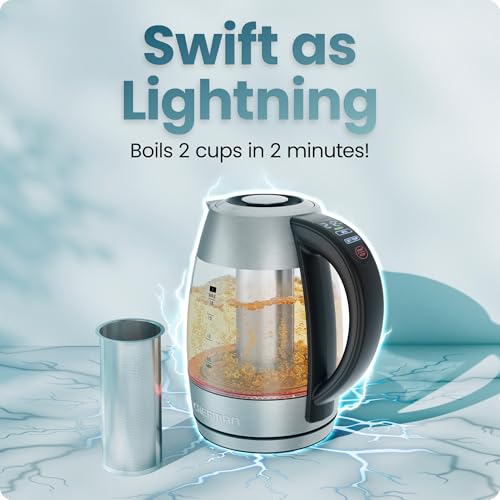 CHEFMAN Lightning High-Powered Electric Kettle, 1.8L 1750W, Rapid Boil 2 Cups in 2 Minutes, BPA Free Cordless Tea Kettle with Digital Temperature Control and 1-Hour Keep Hot – Stainless Steel - image 2