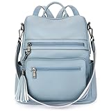 Telena Womens Backpack Purse Vegan Leather Large Travel Shoulder Bag with Tassel Blue