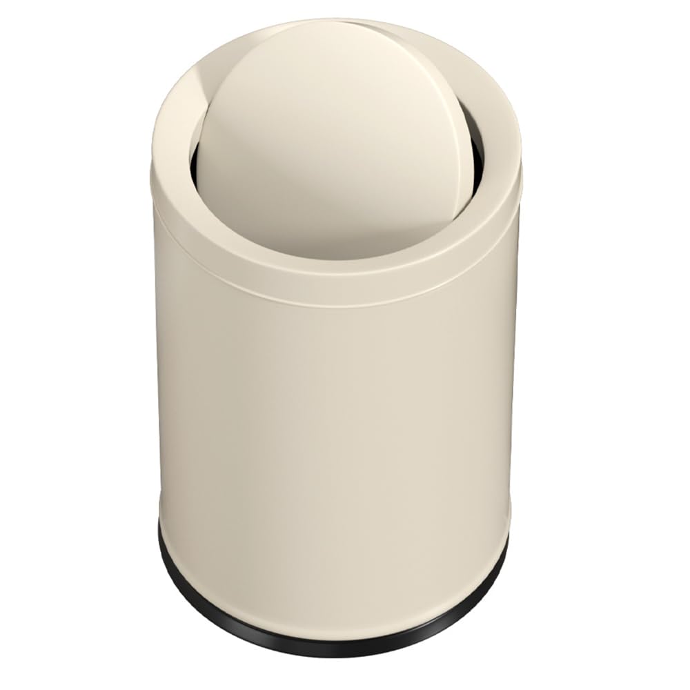 LEASYLIFE 2.4GAL Off White Metal Garbage Can, Double-Layer with Inner Layer,Small Bathroom Trash Can with FILP Lid for Bedroom,Office,Hotel,Bank