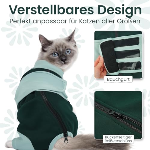 OUOBOB Beruhigungsgeschirr für Katzen, Anti-Stress Weste mit Reißverschluss, Angsthemd für Katzen bei Feuerwerk & Reisen, Blau M