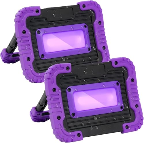 Rechargeable Black Light, Battery Powered Blacklight, Cordless 395nm Ultraviolet Flood Light for Neon Glow Party,Halloween,Body Painting,2 Packs