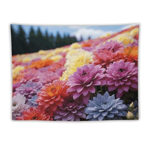 Tapisserie fleurs arc-en-ciel déco murale grand format pour dortoir et bureau