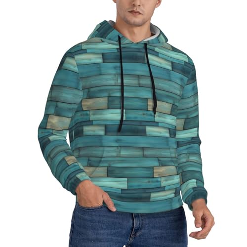 Hoodies For Men - Retro Green Wood Boards Print Long Sleeve Casual Men'S Hoodies & Sweatshirts Pullover With Pocket