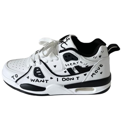 OJQIH Women Y2k Sneakers Graffiti Doodle White-Black 5