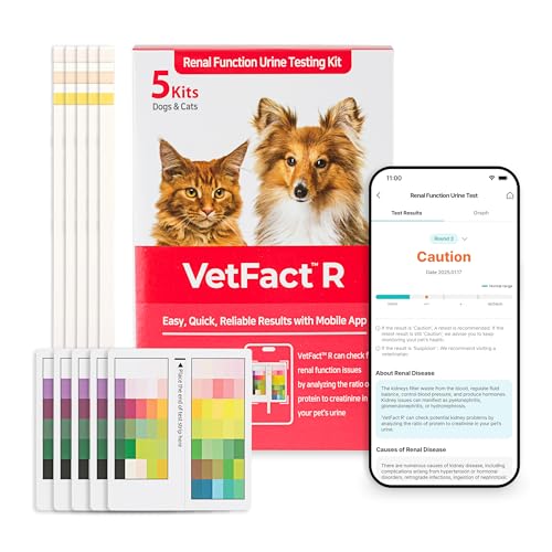 Image of [5 Kits] Free Mobile App Urine Test Strips for Dogs & Cats, Cat & Dog Kidney Function Test (Protein to Creatinine Ratio Test) at Home, Easy-to- Use ; Support English, Spanish, Korean, and Japanese