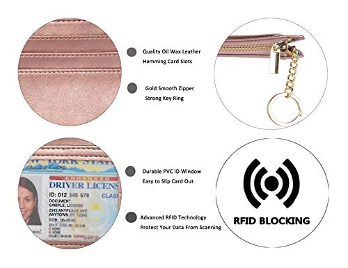 Image of Womens Slim RFID Credit Card Holder Mini Front Pocket Wallet Coin Purse Keychain (Oil Rose Gold)