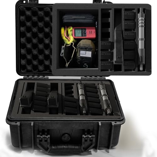 GRWOLF Versatile Pre-Cut Foam Tactical Pistol Case, Water& Shock Proof, TSA Approved, 16.1" x 13.5" x 8.0" (4 pistols 18 mags)