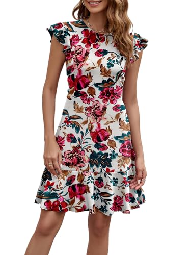 Image of HELYO Women's Summer Elegant Cocktail Club Dress Ruffle Hem Short Flutter Sleeve Flowy Wedding A-Line Casual Dresses 619