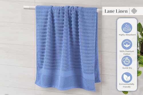 Image of LANE LINEN 100% Cotton Bath Towel - 6 Piece Set - Hotel Grade Luxury Zero Twist Cotton - 2 Bath, 2 Washcloths, 2 Hand Towels for Bathroom - Super Soft, Quick Dry & Highly Absorbent - Cerulean Blue