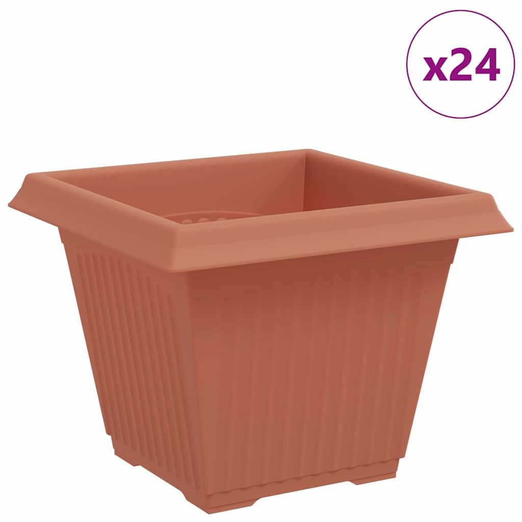 Kwadratowa doniczka na kwiaty 24 szt Czerwony ceglasty Plastikowe donice z otworami drenażowymi do wnętrz i na zewnątrz Lekkie pojemniki z zwiniętą krawędzią 38x38x30 cm