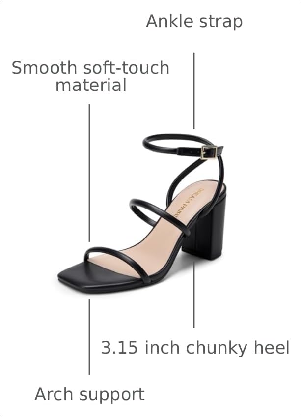 Image of DREAM PAIRS Women Heels Chunky Square Open Toe Strappy Ankle Strap Block High Heeled Sandals for Dressy Wedding Comfortable Shoes