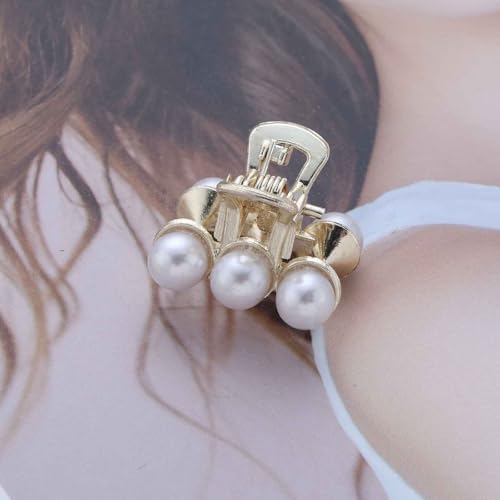 Pinza de cabello pequeña vintage con perlas, clip de garra pequeña antideslizante para mujer miniatura 7