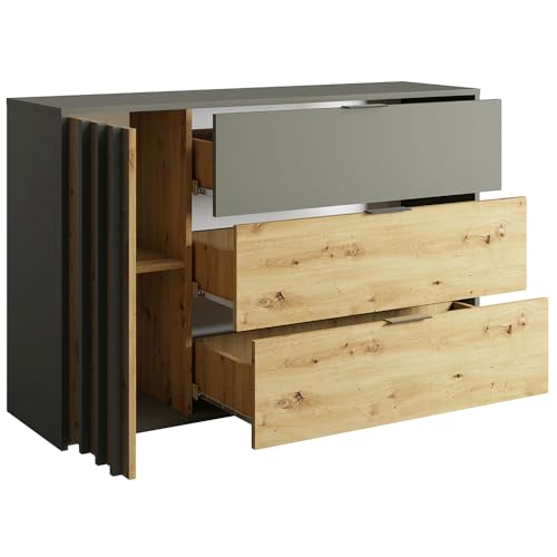 Lomadox Schlafzimmer Komplett Set 4-teilig mit Bettgestell 180x200 cm Kleiderschrank Kommode Nachttische modern in Graphit mit Eiche – Bild 8