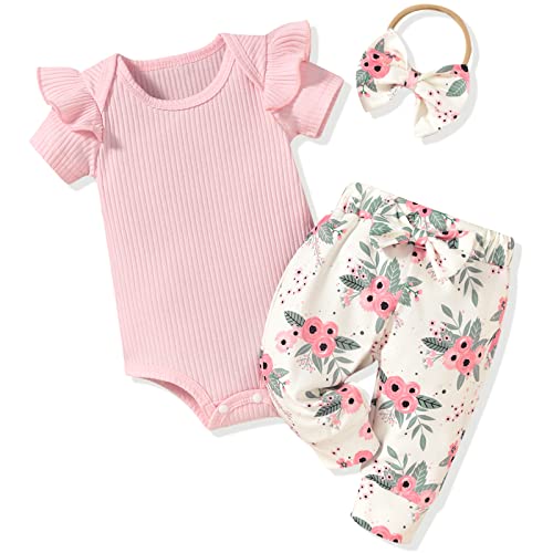 Image of Aalizzwell Baby Girls Ribbed Bodysuit Pants Outfits Spring Summer Clothes