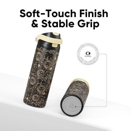 Image of ENCOOL Leakproof Insulated Water Bottle with Straw Dual-Sip Water Bottle Bag-Safe Design for Work, Commute & Gym - Keeps Drinks Cold All Day, 24 oz, Moonlit Orbits