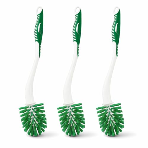 LIBMAN Curved Toilet Brush - 3 Pk Angled Toilet Bowl Brush with Long Handle - Bathroom Bowl Cleaning