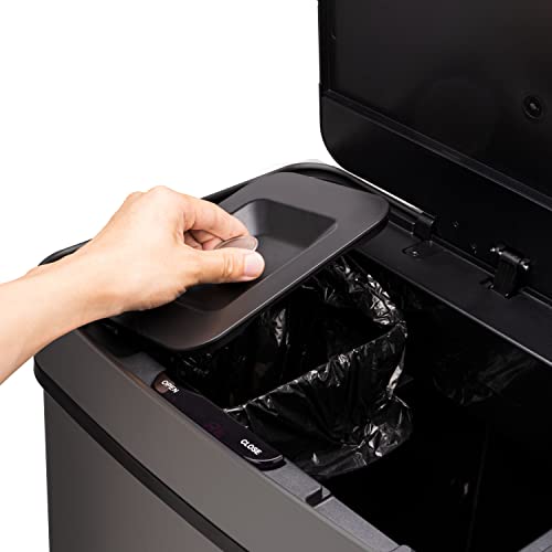 Ribelli Edelstahl - Mülltrennsysteme mit 3+1 Fächer - Mülleimer mit Sensor - 72 Liter (2x12 + 1x48 L) - Design Treteimer aus Edelstahl - Grau