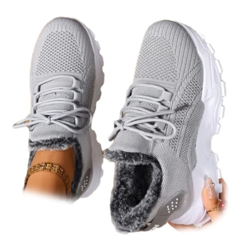 Scarpe da ginnastica ortopediche da donna, invernali, calde, foderate in pile, leggere, con lacci, scarpe da ginnastica ortopediche con zeppa larga, supporto per arco plantare, Grigio chiaro, 44 EU