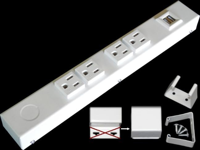 12” Hardwired Power Strip (NO Power Cord), 4 Tamper Resistant Outlets (NEMA 5-15R - NOT 20Amp), NO Ears (Without mounting tabs on Both Ends), USB, White