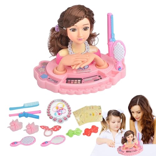 Juego de cabeza de muñeca para peinado, 19,5 x 17,5 x 13,5 cm, abdominales, entrenamiento suave para el cabello, cabeza de maniquí de maquillaje para niños, aprendizaje, peinado, juego educativo para