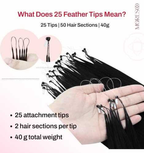 Image of Moresoo Microlink Hair Extensions, 50 Feather Tips, Jet Black, 18 Inch