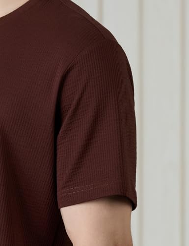 Image of Amazon Brand - Symbol Men Cotton Rich Relaxed Fit Textured T-Shirt | Half Sleeves | Available in Plus Size
