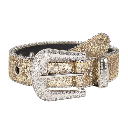 Eterspr Cinturón de Cuero Vintage con Diamantes Para Mujer - Fino de Metal Ajustable Para Jeans y Vestido (Dorado)