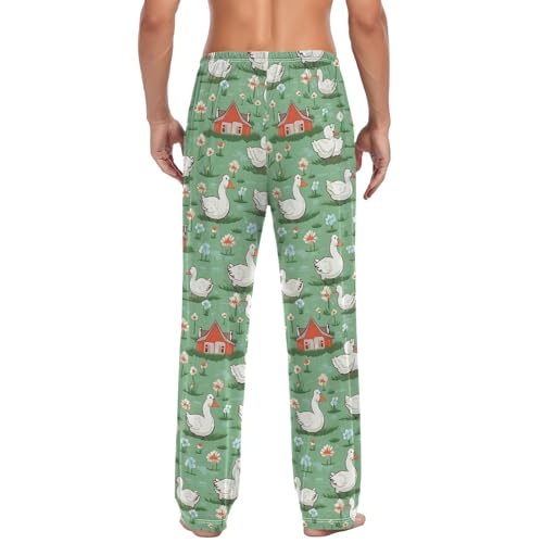 Men’s Cartoon Ducks Pajama Pants with Pockets, Comfortable Lounge Sleep Bottoms#752
