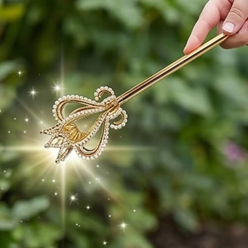 Bastón de cosplay de metal con perlas incrustadas accesorio de lujo para disfraces 4