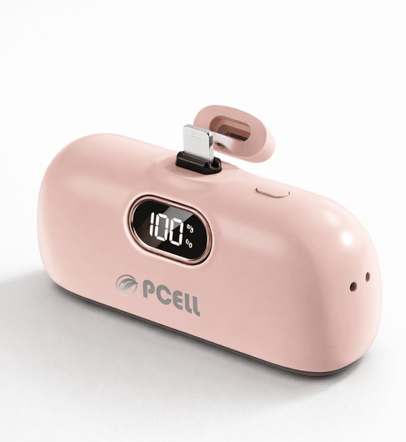 Image of Powerpod 5000mAh 22.5W Fast Charging Nano Powerbank, in-Built Type C Input /Output Pin, Type C PD Output, LED Battery Indicator, Compatible with Type C Smartphone, iPhone (Dusty Pink)