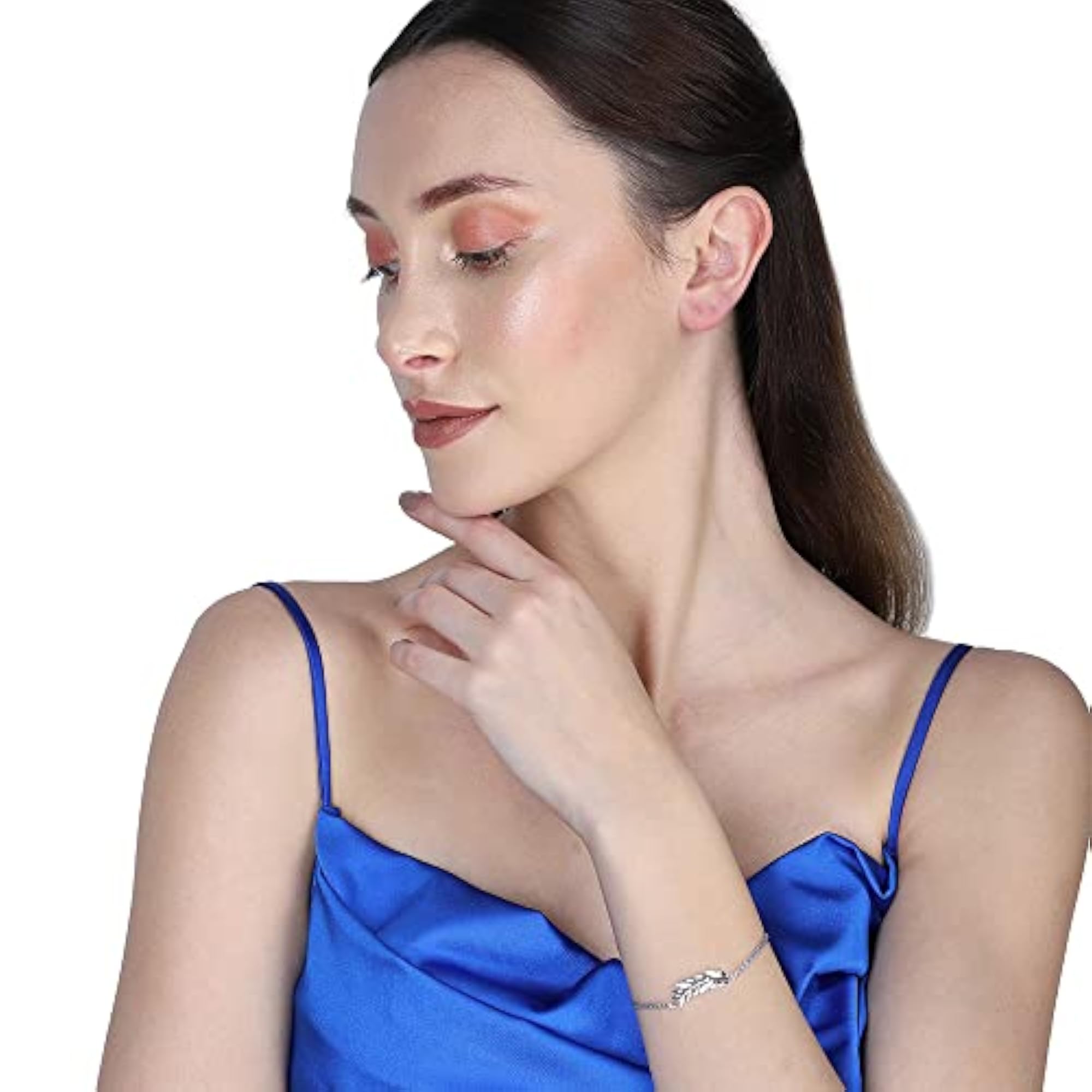 Women's 925 Sterling Silver CZ Studded Link Bracelet