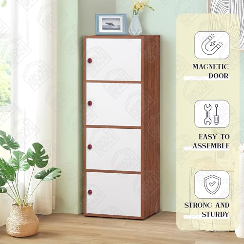 Image of ABOUT SPACE Wooden Cabinet - 4 Tier Storage Cabinet for Living Room with Magnetic Door, Space Saving Book Self for Home, Engineered Wood Kitchen Crockery Unit (Oak Red - L 38 x B 38.5 x H 133 cm)