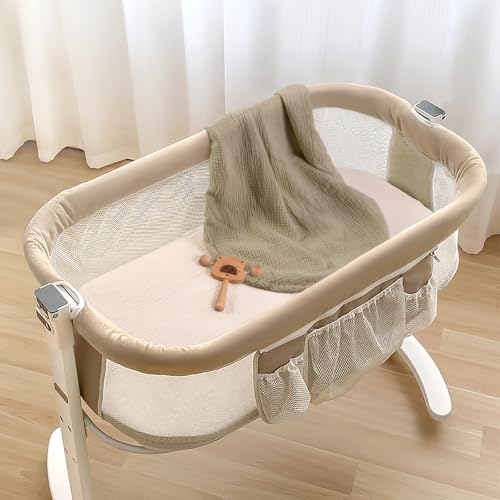 Image of lulumoon Muslin Bassinet Sheets 3Pack: Fitted Most Bedside Sleeper Mattress | Soft Cotton Bassinet Mattress Sheets for Baby - 33x21 inch Flexible Fit for Baby Delight Dream on Me and Other Rectangle pads