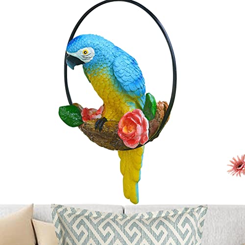 Yulokdwi Escultura Colgante de Loro,Adorno de Loro de Resina para Exteriores - Escultura de estatuilla de Loro para jardín de casa con Anillo de Hierro para árbol, Patio, césped, jardín de casa