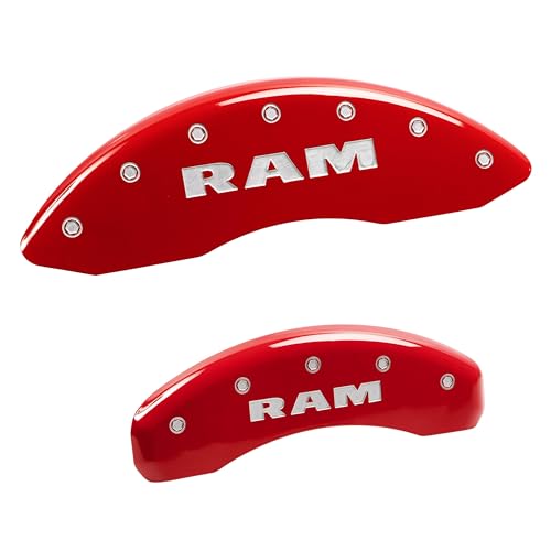 Image of MGP Brake Caliper Covers for 2011-2018 RAM 1500, 2013-23 1500 Eco Diesel | 2019-24 1500 Classic, Requires 18 inch+ Wheels, Red Powder-Coated Aluminum, 4 PCS Front and Rear, Classic
