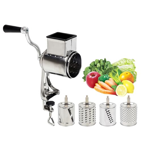 Cheese Grater Vegetable Chopper - 5-in-1 Manual Shredder with Stainless Steel Blades for Efficient Fruit and Vegetable Slicing and Shredding