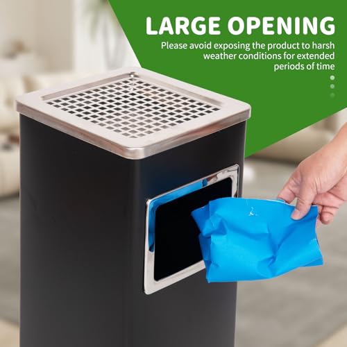 Image of Square Stainless Steel Trash Can With Lid - Outdoor, Removable Inner Bucket for Coffee Shop, Hotel, Corporate Use - Black, 9.45'' x 9.45'' x 24''