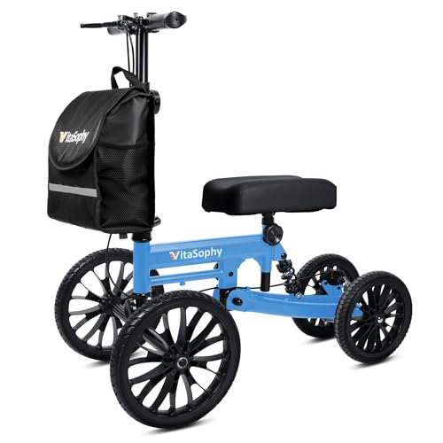 VitaSophy All Terrain Knee Scooter with Disc Brake System, Steerable Knee Walker for Adults for Foot Surgery, Broken Ankle - Rover Scooter for Broken Foot Injured Leg Crutch (Blue)